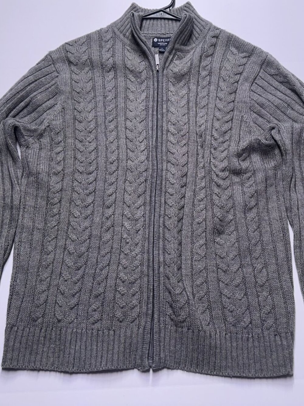 Sperry Premium Gray Cable Knit Full Zip Sweater L